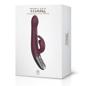 TITANZ 8.5″ SILICONE RECHARGEABLE VIBRATOR IN RUBINE RED